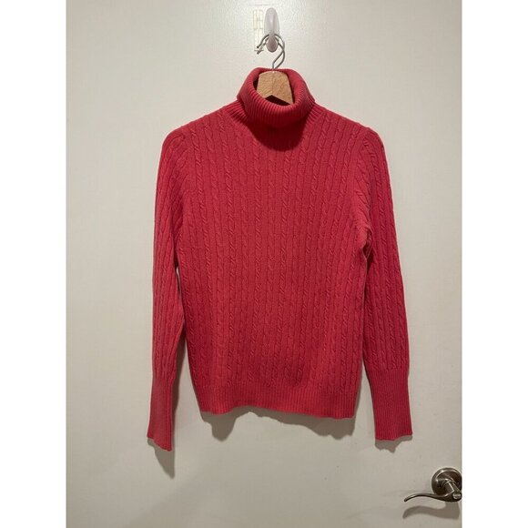 J.Crew Pink Cable Knit Wool Cashmere  Turtleneck Pullover Sweater Women's Size M - Picture 2 of 11
